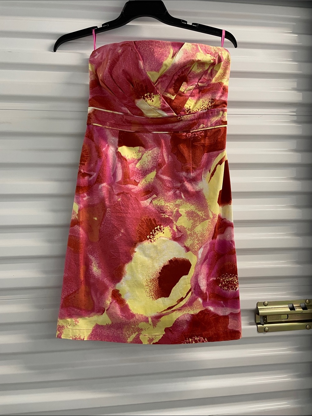 New York & Company Strapless Floral Mini Dress in Pink and Yellow 10